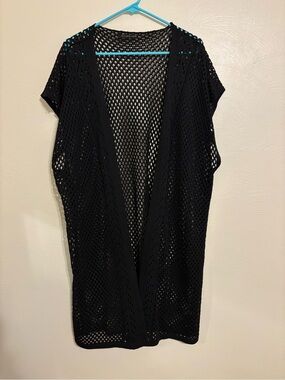 Do Everything In Love Black Open Knit Mesh Duster Cardigan One Size